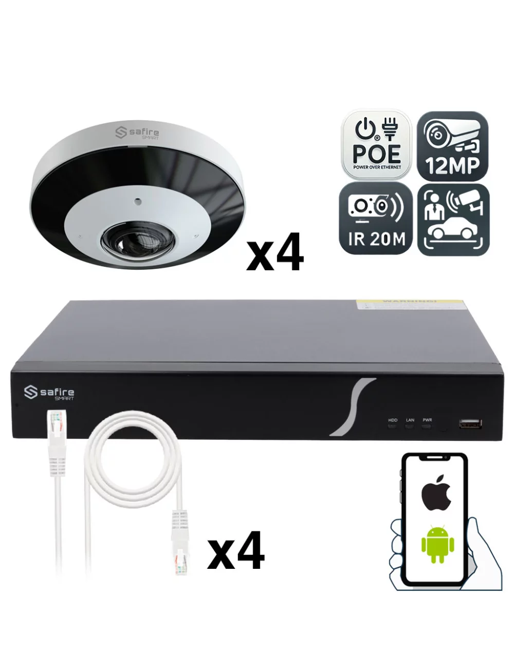 Safire Smart – Kit de Sécurité 4 Caméras 12MP avec NVR PoE