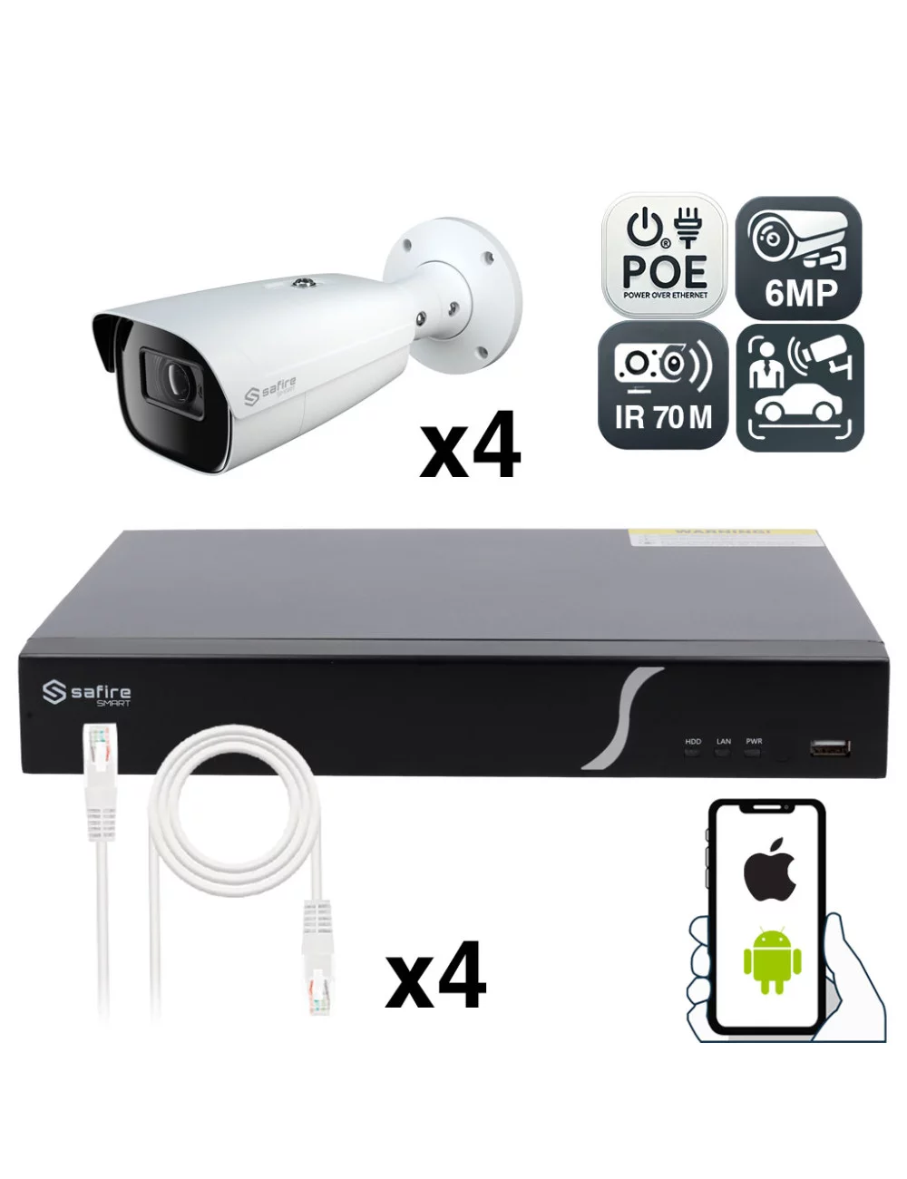 Kit Vidéosurveillance 6MP avec 4 Caméras et Détection Intelligente