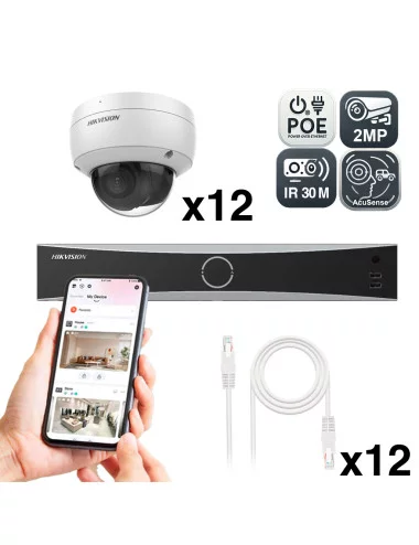 Kit Vidéosurveillance 2MP avec 12 Caméras AcuSense, Vision Nocturne IR 30m et Enregistreur NVR 16 Canaux