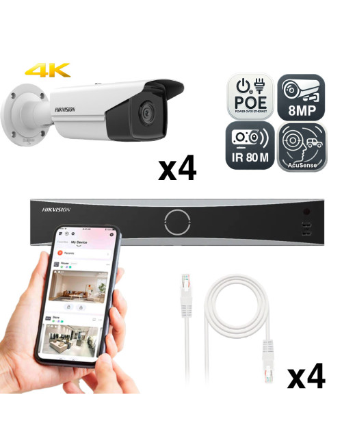 Kit Vidéosurveillance 8MP avec 4 Caméras AcuSense, Vision Nocturne IR 80m et Enregistreur NVR 4 Canaux