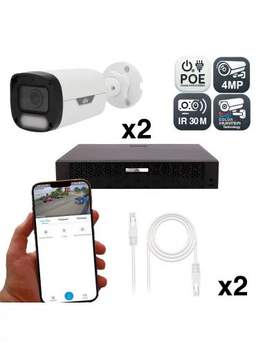 Kit Vidéosurveillance 4MP Uniview avec 2 Caméras ColorHunter et Détection Intelligente, Vision Nocturne Couleur