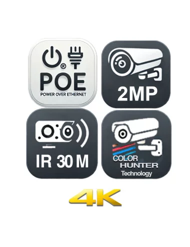 Kit Vidéosurveillance 8MP Uniview avec 2 Caméras ColorHunter et Détection Intelligente, Vision Nocturne Couleur