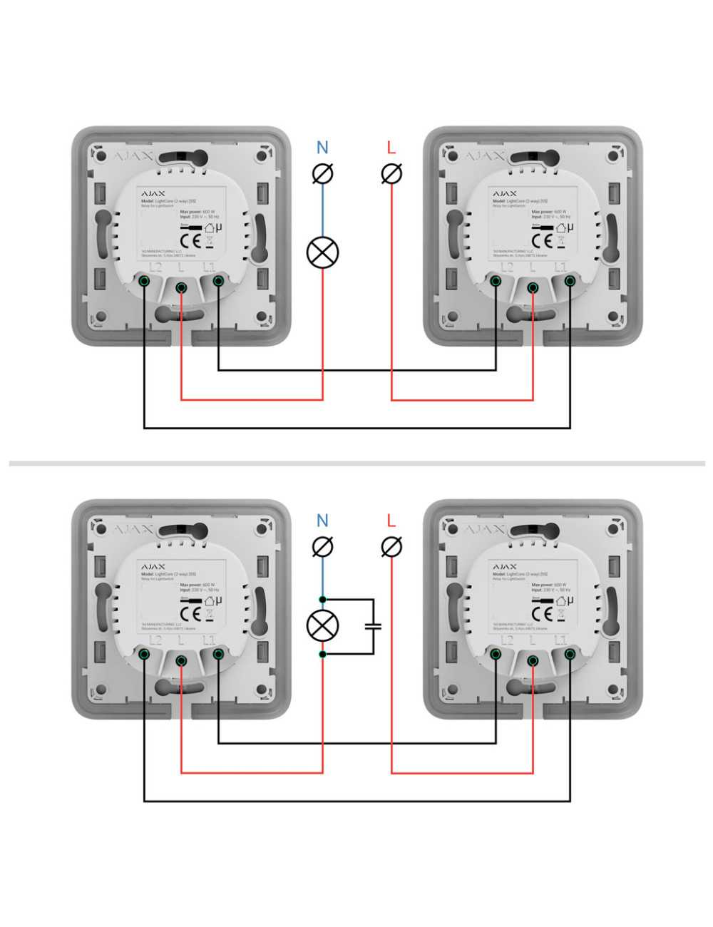 Ajax LightCore (2-Way) Jeweller - Relais pour interrupteur intelligent double