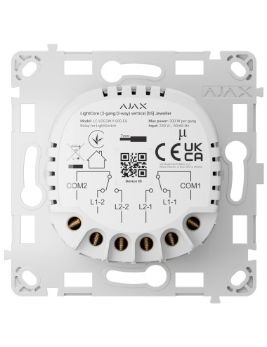 Ajax LightCore Vertical (2 Gang/2 Way) - Relais pour Interrupteur Intelligent